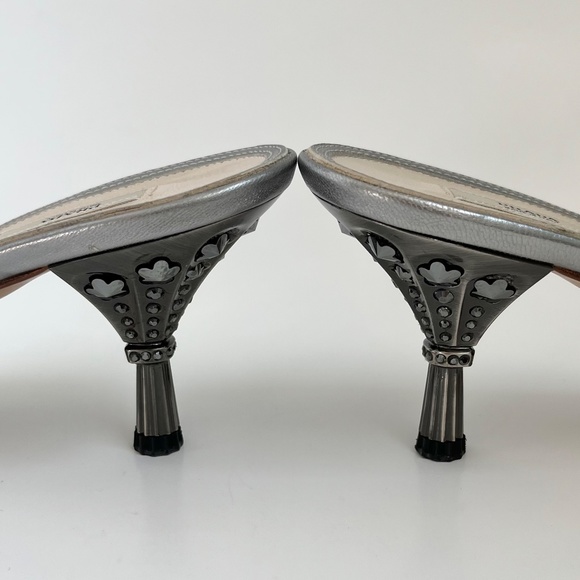 Vintage Metallic Prada Mules Kitten Heel with Bows IT 40.5 - Picture 9 of 11